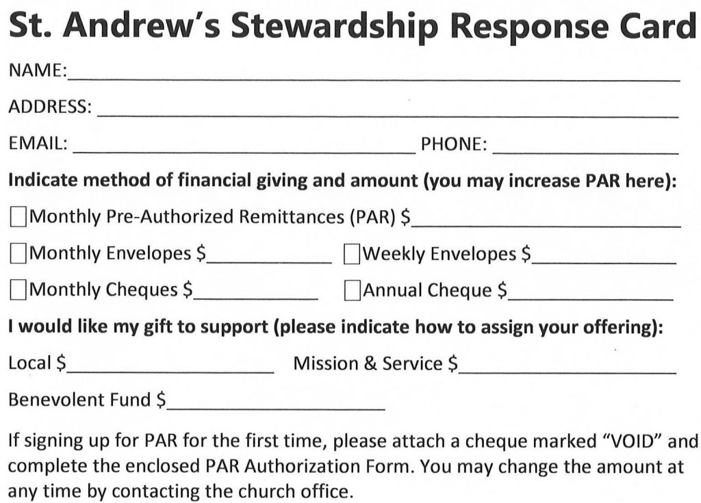 St. Andrew's United Church Response Card